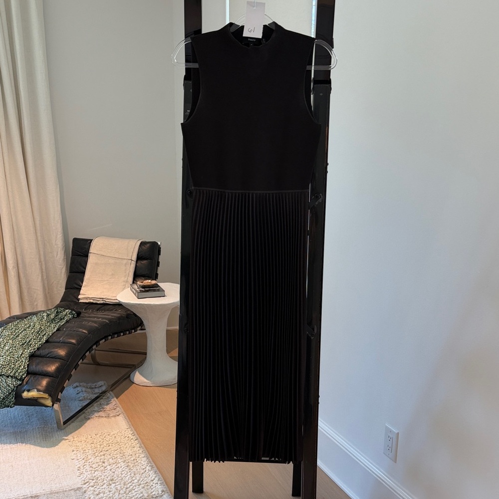 Theory Black Sleeveless Pleated Midi Dress